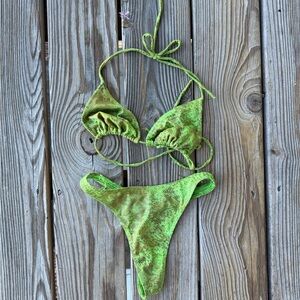 Vintage y2k Green Snake Print Bikini Set
